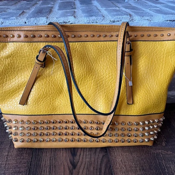 Large handbag yellow studded purse hobo bag big purses yellow purses beach bag - Picture 1 of 3